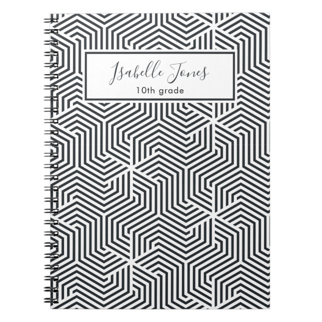 stylish geometric script personalised school noteb notebook (Front)