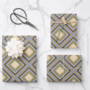 Stylish Geometric Shapes Pattern in Brown Sand Wrapping Paper Sheet