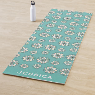 Stylish Geometric Teal Floral Mandala Personalised Yoga Mat