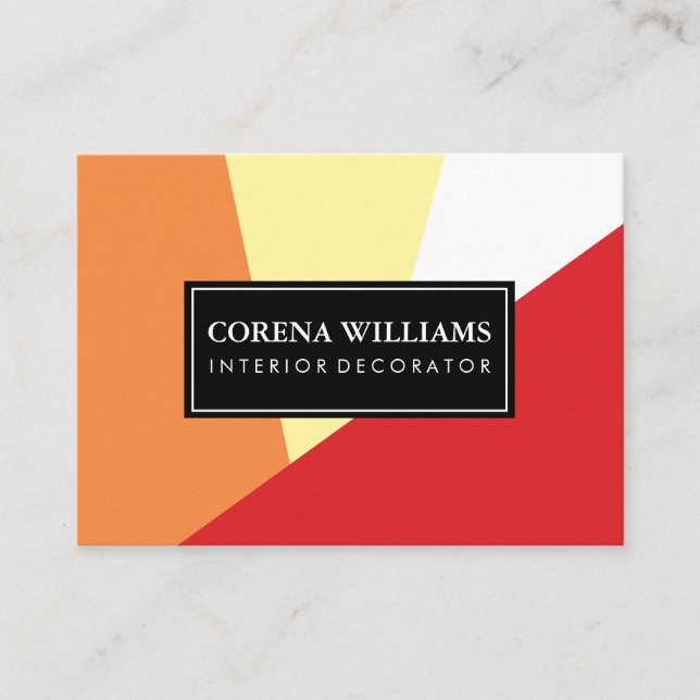 Stylish Geometric Warm Colour Blocks Business Card (Front)
