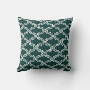 Stylish Geometric Wave Pattern Green White Cushion