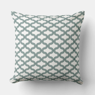 Stylish Geometric Wave Pattern Green White Cushion