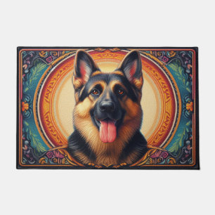 Stylish German Shepherd Dog Colourful Frame Doormat