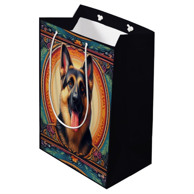 Stylish German Shepherd Dog Colourful Frame Medium Gift Bag (Back Angled)