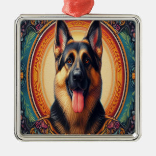 Stylish German Shepherd Dog Colourful Frame Metal Tree Decoration