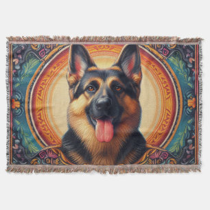 Stylish German Shepherd Dog Colourful Frame Throw Blanket