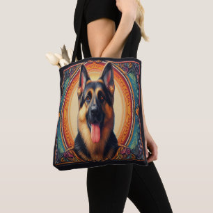 Stylish German Shepherd Dog Colourful Frame Tote Bag