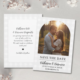 Stylish Gingham Engagement Photo Arch Wedding Save The Date