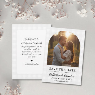 Stylish Gingham Engagement Photo Arch Wedding Save The Date