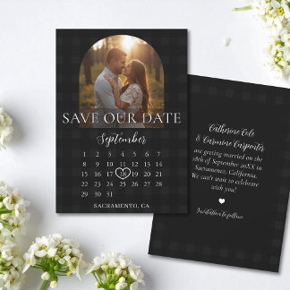 Stylish Gingham Engagement Photo Arch Wedding Save The Date