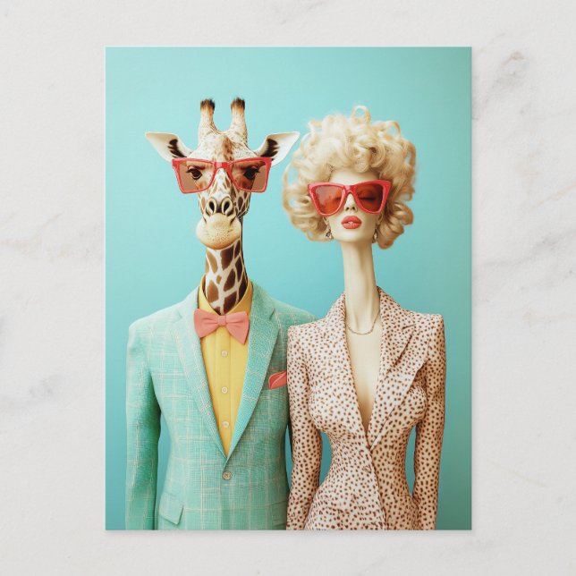 Stylish Giraffe and Woman Postcard (Front)