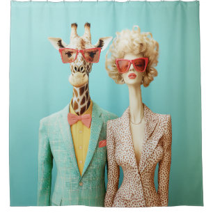Stylish Giraffe and Woman Shower Curtain