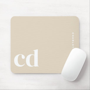 Stylish Girly Beige Monogram Initial Mouse Pad