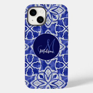 Stylish girly blue grey initial monogrammed  Case-Mate iPhone 14 case