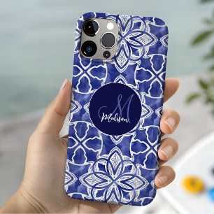 Stylish girly blue grey initial monogrammed Case-Mate iPhone 14 case