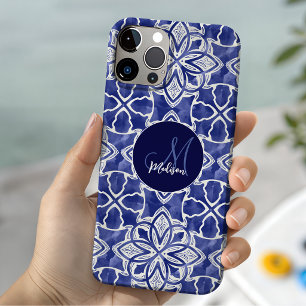 Stylish girly blue grey initial monogrammed Case-Mate iPhone case