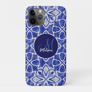 Stylish girly blue grey initial monogrammed Case-Mate iPhone case