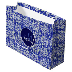 Stylish girly blue grey initial monogrammed large gift bag