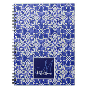 Stylish girly blue grey initial monogrammed  notebook
