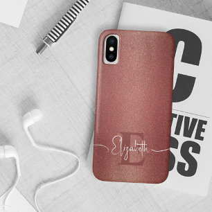 Stylish Girly Chic Maroon glitter monogram name Case-Mate iPhone Case