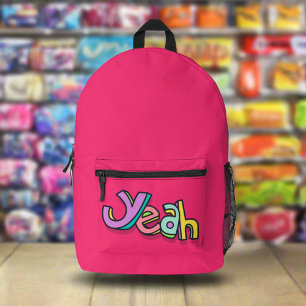 Stylish Girly Colourful "Yeah" Bold Pink Sports Printed Backpack
