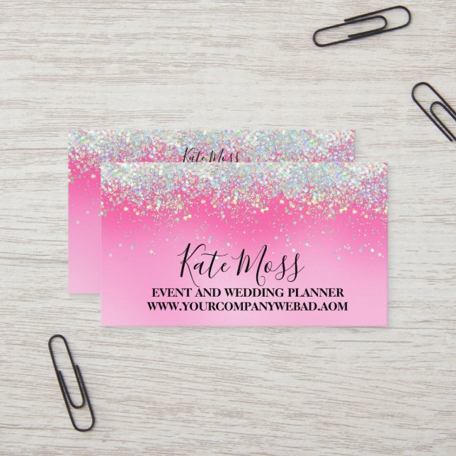 Stylish Girly Dripping Pink Glitter Business Card (Front/Back In Situ)