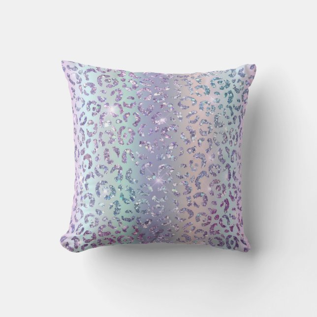 Stylish Girly Mermaid Glitter Leopard Print Unique Cushion (Front)