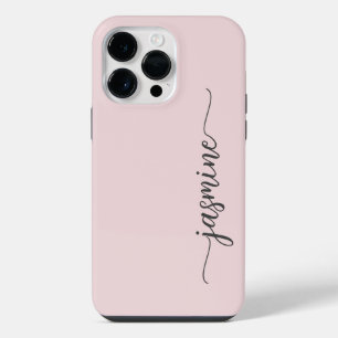 Stylish Girly Minimalist Blush Pink Name Script Ca iPhone 14 Pro Max Case