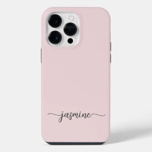 Stylish Girly Minimalist Blush Pink Name Script iPhone 14 Pro Max Case