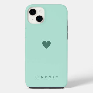 Stylish Girly Mint Green Heart and Name iPhone 14 Plus Case