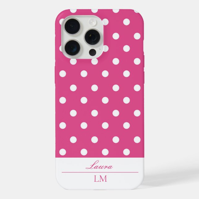 Stylish Girly Pink and White Polka Dots iPhone Case (Back)