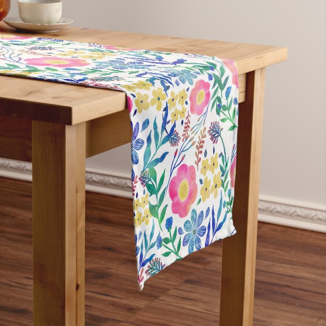 Stylish girly pink flowers hand paint design short table runner (In Situ)