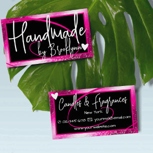 Stylish Girly Pink Frame Heart Handmade by Name  Business Card