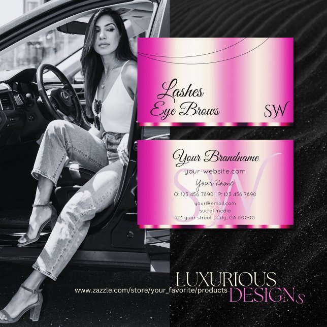 Stylish Girly Pink Glamourous with Initials Modern Business Card (Creator Uploaded)