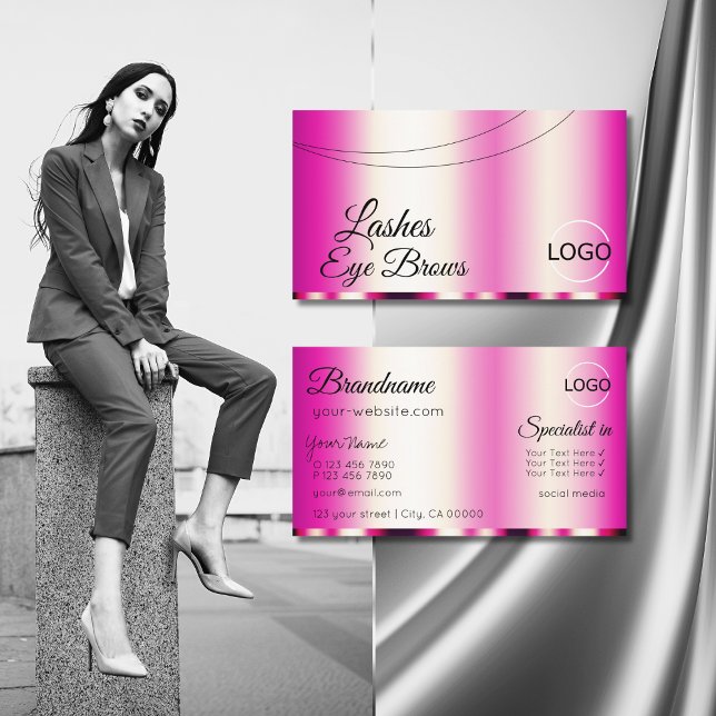 Stylish Girly Pink Glamourous with Logo Modern Business Card (Creator Uploaded)