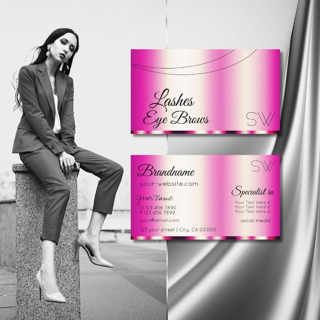 Stylish Girly Pink Glamourous with Monogram Modern Business Card (Creator Uploaded)