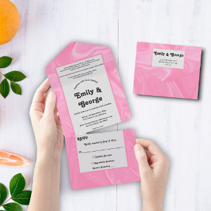 Stylish Girly Pink Minimal Abstract Paint Wedding All In One Invitation