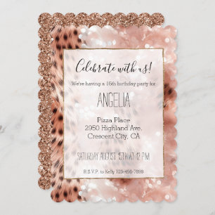 Stylish Girly Pink Rose Gold Leopard Glitz Invitation