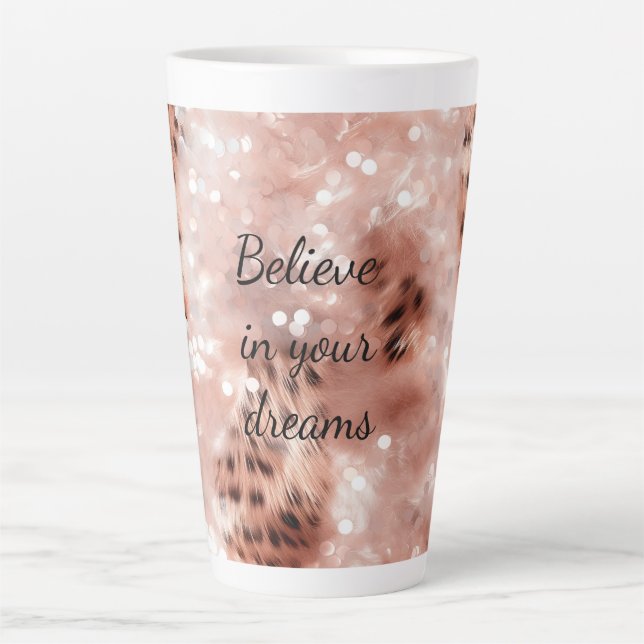 Stylish Girly Pink Rose Gold Leopard Glitz Latte Mug (Front)