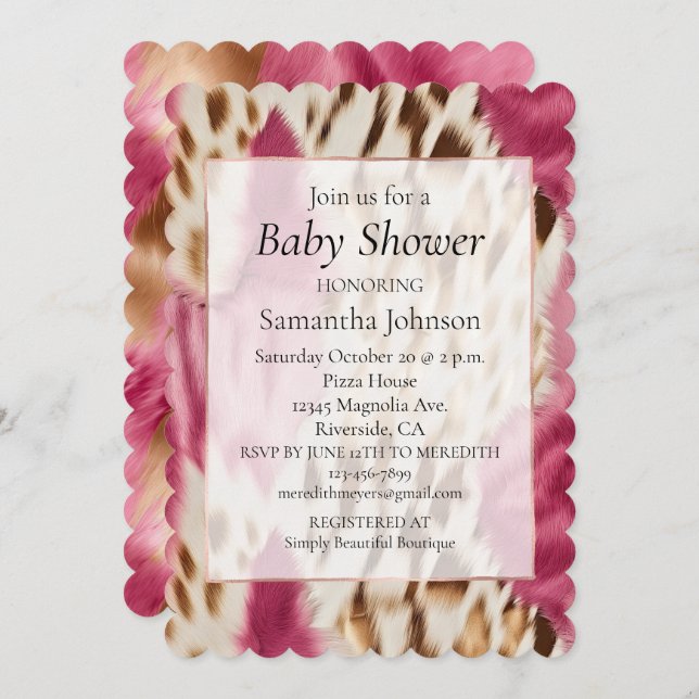 Stylish Girly Pink White Gold Zebra Invitation (Front/Back)