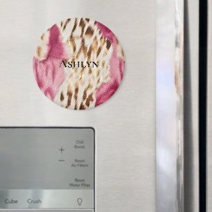 Stylish Girly Pink White Gold Zebra Magnet