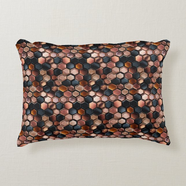 Stylish Glam Black Rose Gold Tiles Decorative Cushion (Front)