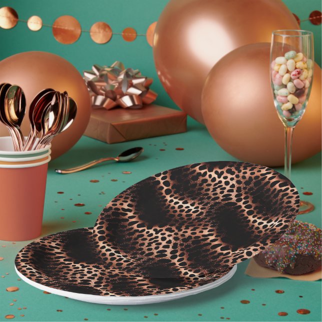 Stylish Glam Rose Gold Black Leopard Paper Plate (Multi)