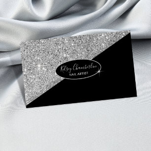 Stylish Glam Sparkle Silver Black Business Card