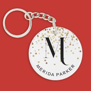 Stylish Glam White Gold Glitter Initial Monogram  Key Ring