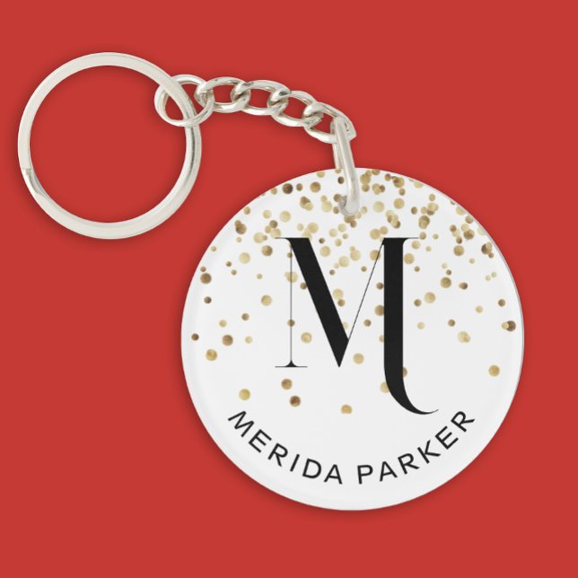 Stylish Glam White Gold Glitter Initial Monogram  Key Ring (Creator Uploaded)