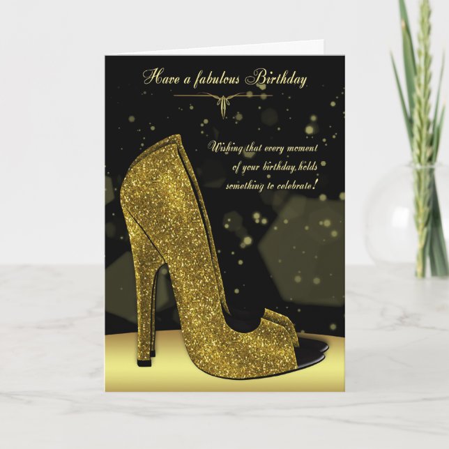 Stylish Glamor Shoe Birthday Greeting Card (Front)