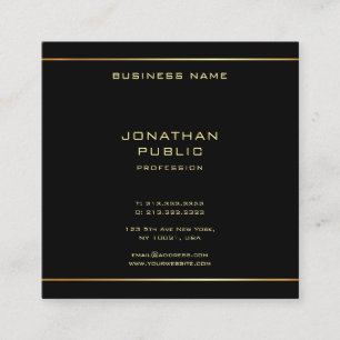 Stylish Glamourous Black And Gold Elegant Template Square Business Card