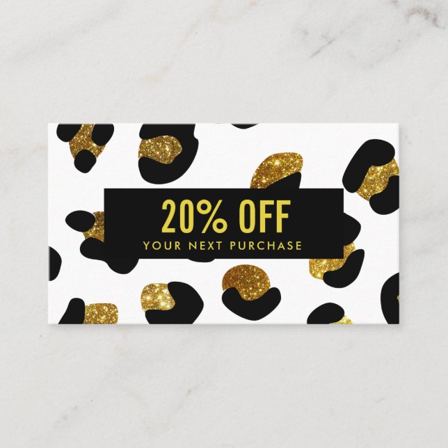 Stylish Glitter Gold white Leopard Coupon Card (Front)