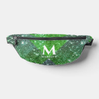 Stylish Glitzy Green Glitter White Name Monogram